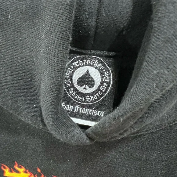 Thrasher Magazine Black Hoodie with Flame Logo Size M (boys 7) - Picture 4 of 4